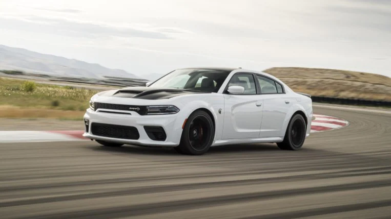 The 2021 Dodge Charger SRT Hellcat in white.