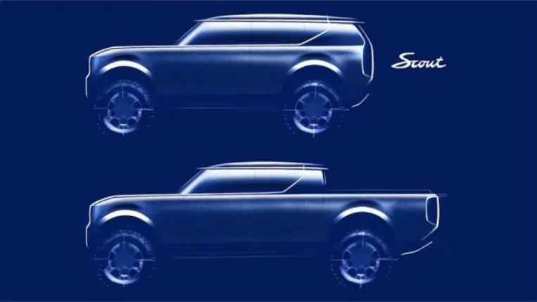 Two sketches of possible vehicles Volkswagen released when it announced the return of the Scout name. On top, we see a boxy SUV. Beneath, a similar pickup truck.
