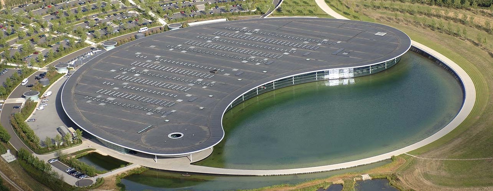 The McLaren Technology Center, where McLaren Racing and McLaren Automotive work side by side. The MPC is not visible, but is just off the upper right of the picture.