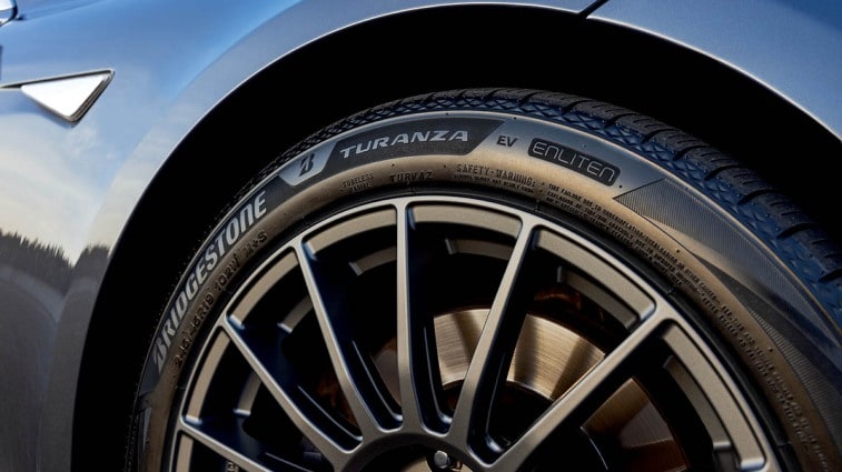 Bridgestone Turanza EV tire installed on an electric car