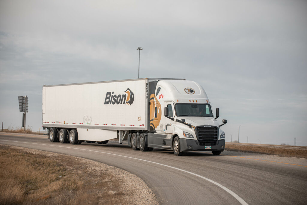 Picture of a Bison Transport truck on the road