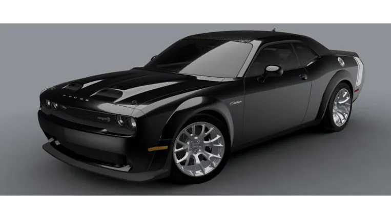 The 2023 Dodge Challenger Black Ghost from a front quarter angle